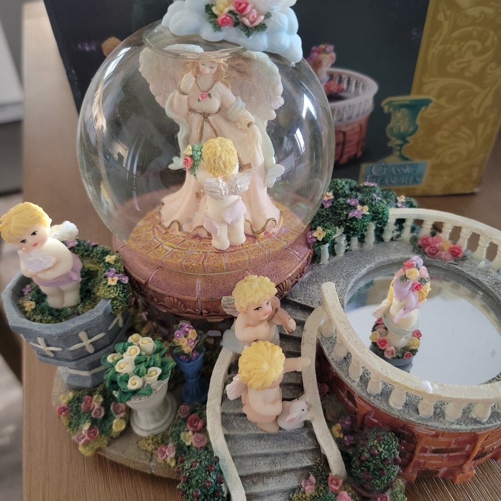 Classic Treasures Vintage Musical Cherub Waterglobe Sculpture